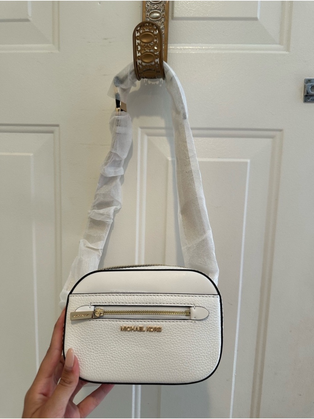 Michael Kors White Pebbled Leather Mini Belt Bag
